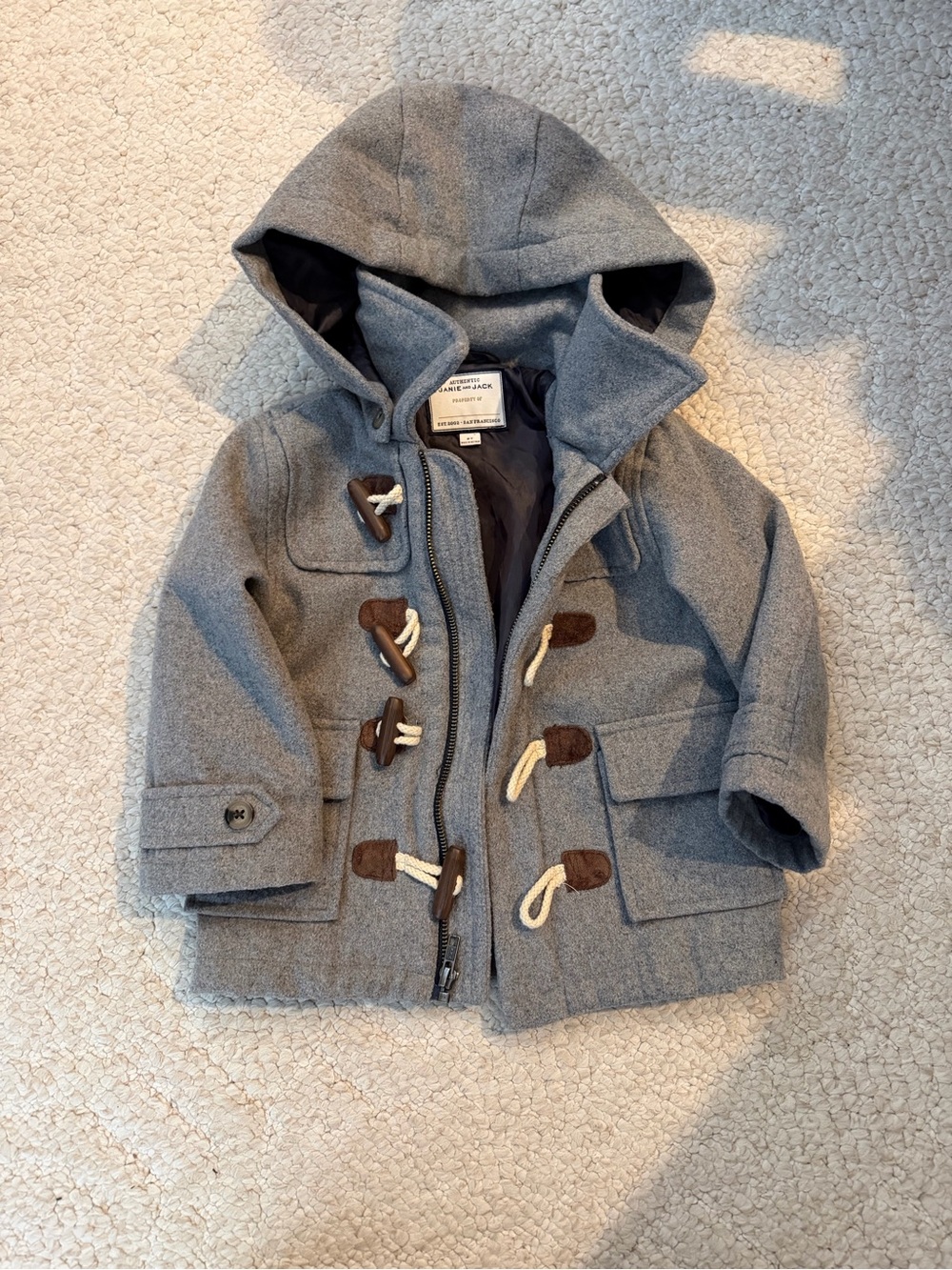 Janie & Jack Grey Hooded Toggle Coat